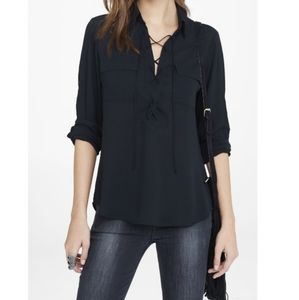 Express lace up long sleeve blouse